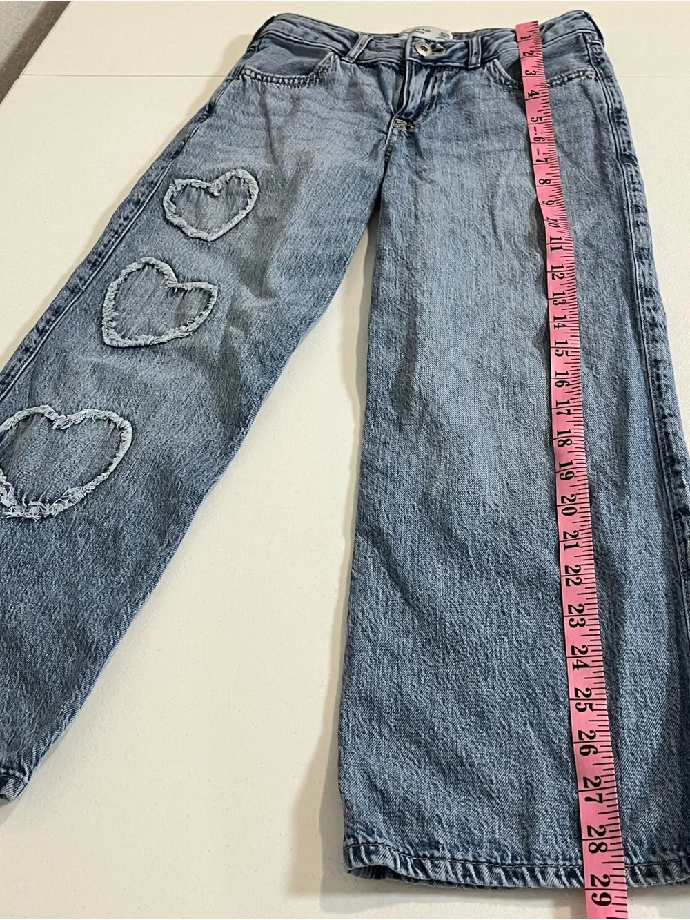 abercrombie kids hearts light blue low rise baggy jeans